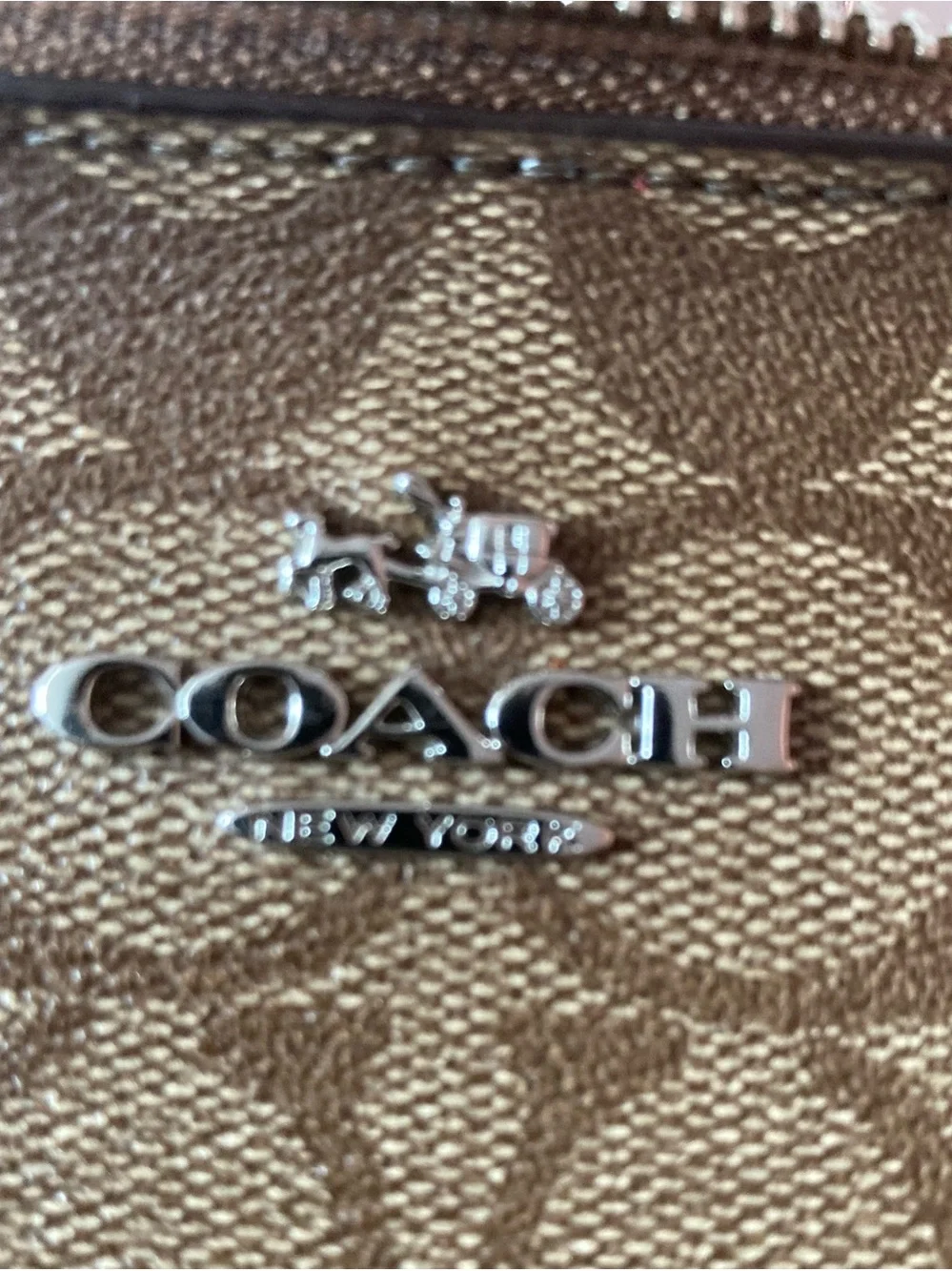 Coach Signature Khaki/Brown Crossbody with orange Trim.Coated Canvas like NEW
